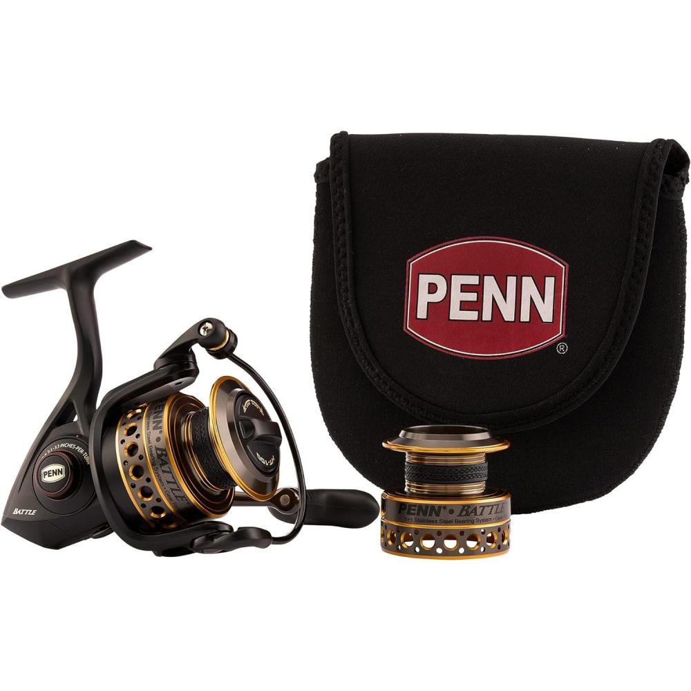 imagePENN Battle Spinning Reel Kit Size 5000 Includes Reel Cover and Spare Anodized Aluminum Spool RightLeft Handle Position HT100 Front Drag SystemBattle Reel Kit