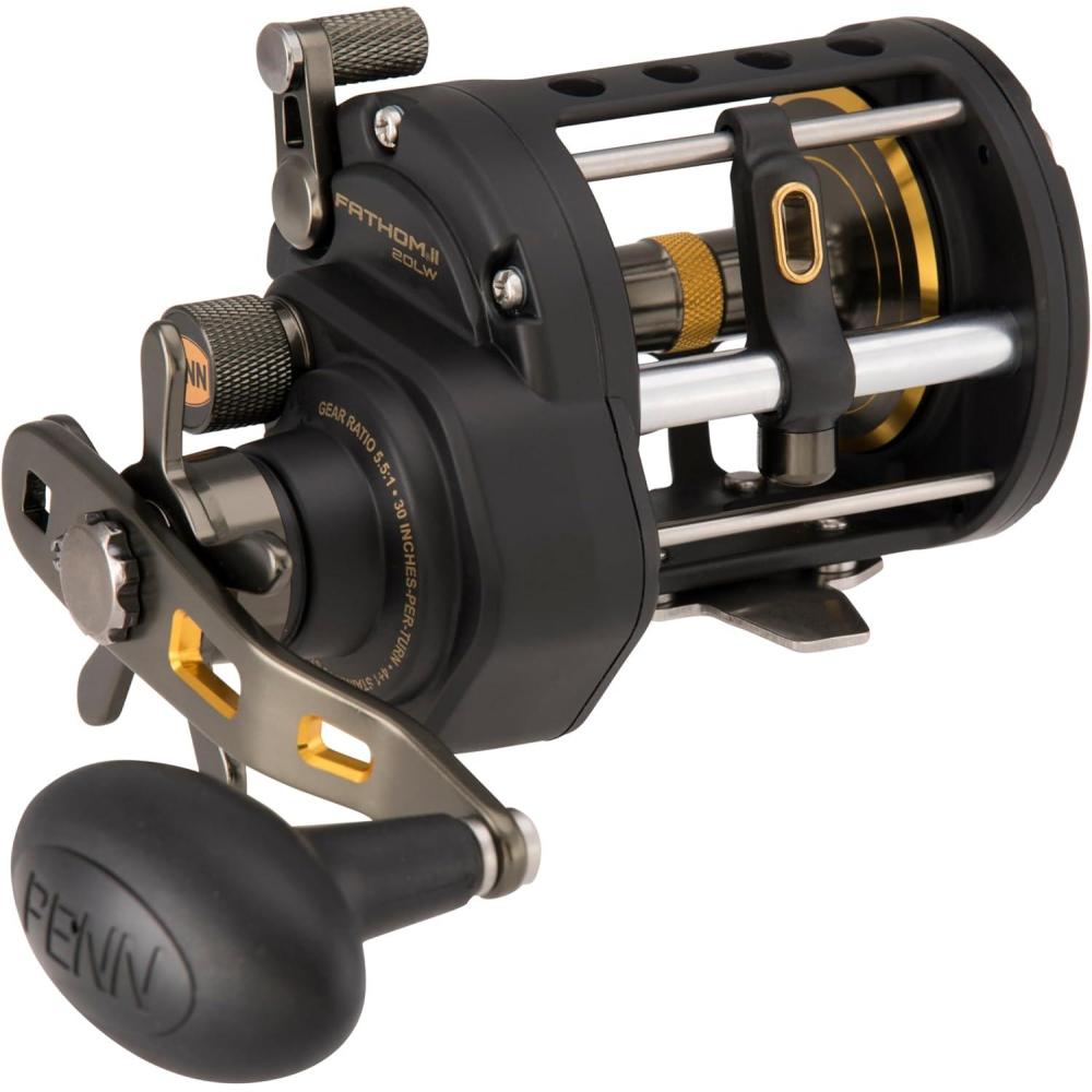 imagePenn 1481307 Fathom Ii Level Wind Saltwater Casting Reel 20 51 Gear Ratio 30quot Retrieve Rate 5 Bearings 30 lb Max Drag Right Hand Black Gold